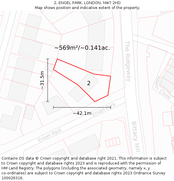 2, ENGEL PARK, LONDON, NW7 2HD: Plot and title map