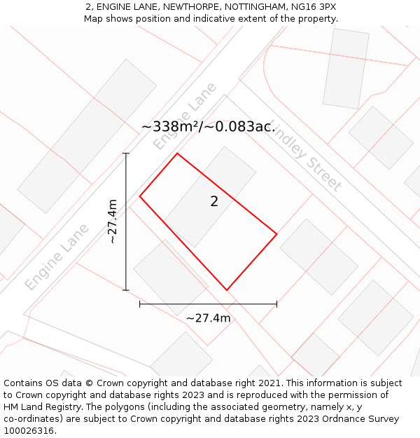 2, ENGINE LANE, NEWTHORPE, NOTTINGHAM, NG16 3PX: Plot and title map