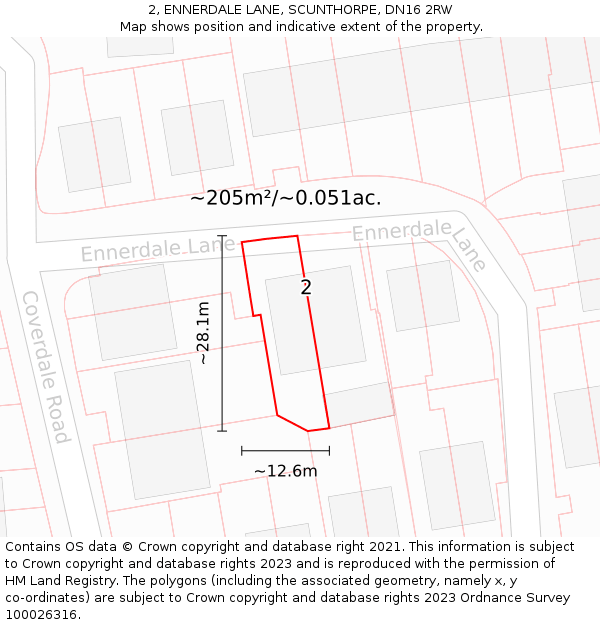 2, ENNERDALE LANE, SCUNTHORPE, DN16 2RW: Plot and title map