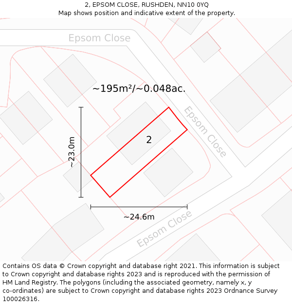 2, EPSOM CLOSE, RUSHDEN, NN10 0YQ: Plot and title map