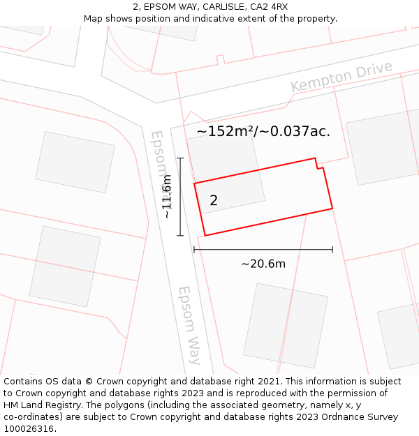2, EPSOM WAY, CARLISLE, CA2 4RX: Plot and title map
