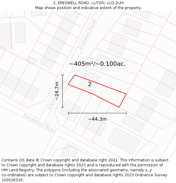 2, ERESWELL ROAD, LUTON, LU3 2UH: Plot and title map