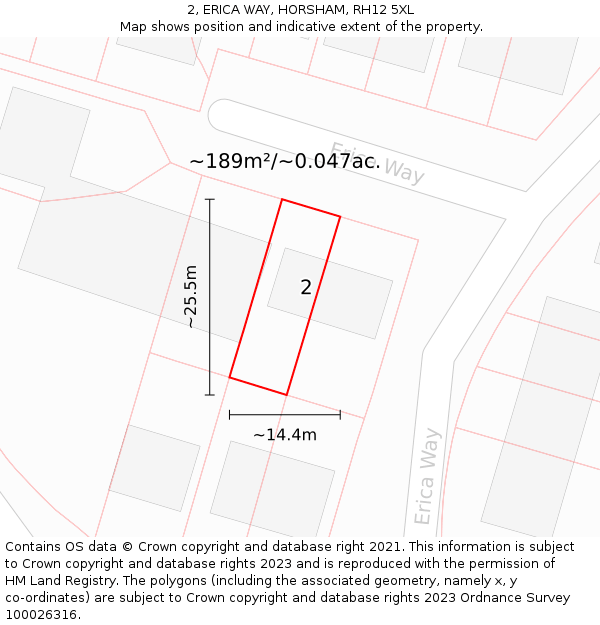 2, ERICA WAY, HORSHAM, RH12 5XL: Plot and title map