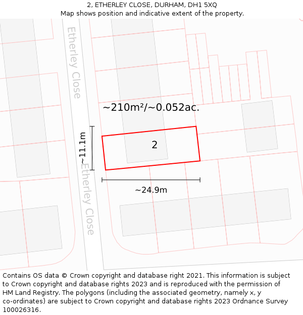 2, ETHERLEY CLOSE, DURHAM, DH1 5XQ: Plot and title map