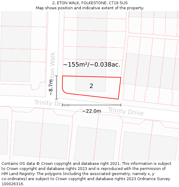 2, ETON WALK, FOLKESTONE, CT19 5US: Plot and title map