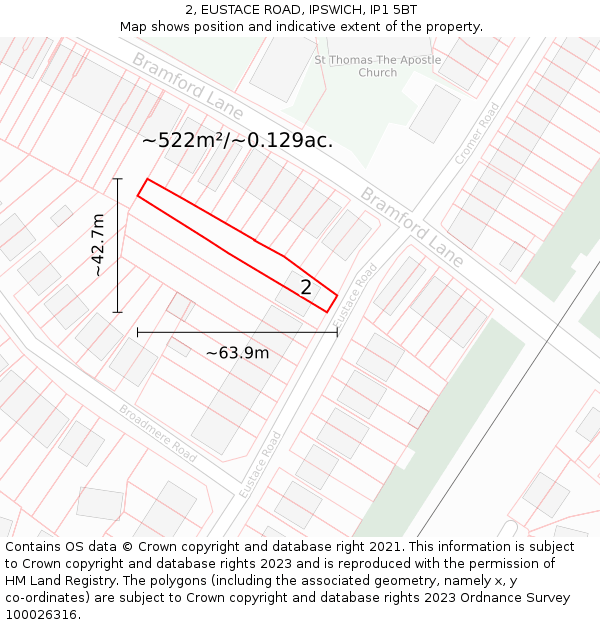 2, EUSTACE ROAD, IPSWICH, IP1 5BT: Plot and title map