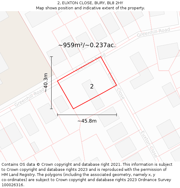 2, EUXTON CLOSE, BURY, BL8 2HY: Plot and title map