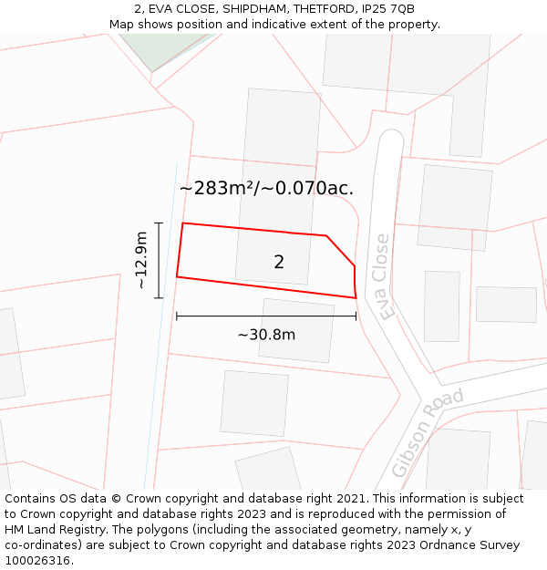 2, EVA CLOSE, SHIPDHAM, THETFORD, IP25 7QB: Plot and title map