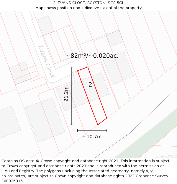 2, EVANS CLOSE, ROYSTON, SG8 5GL: Plot and title map
