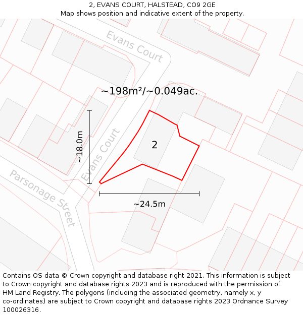 2, EVANS COURT, HALSTEAD, CO9 2GE: Plot and title map