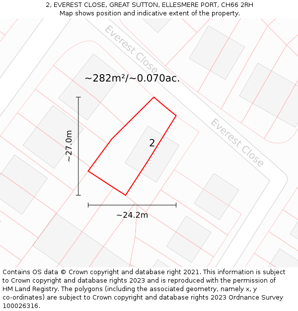 2, EVEREST CLOSE, GREAT SUTTON, ELLESMERE PORT, CH66 2RH: Plot and title map