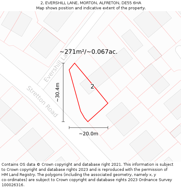 2, EVERSHILL LANE, MORTON, ALFRETON, DE55 6HA: Plot and title map