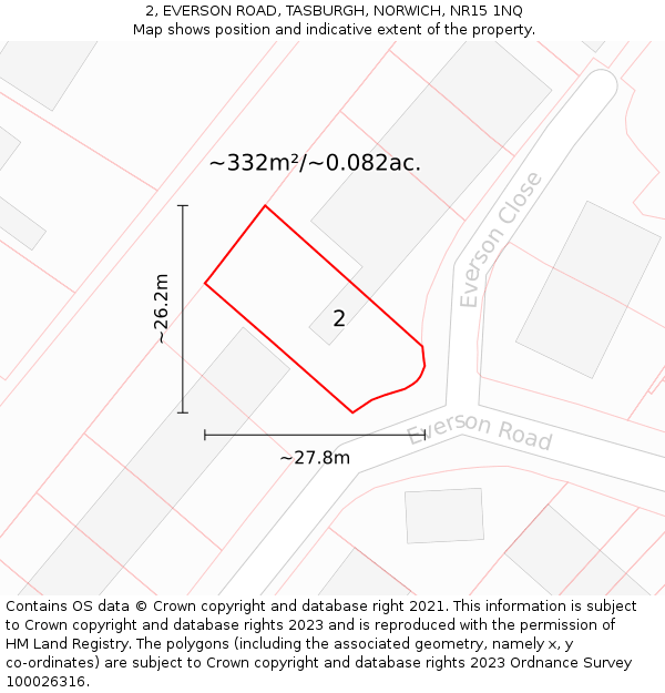 2, EVERSON ROAD, TASBURGH, NORWICH, NR15 1NQ: Plot and title map