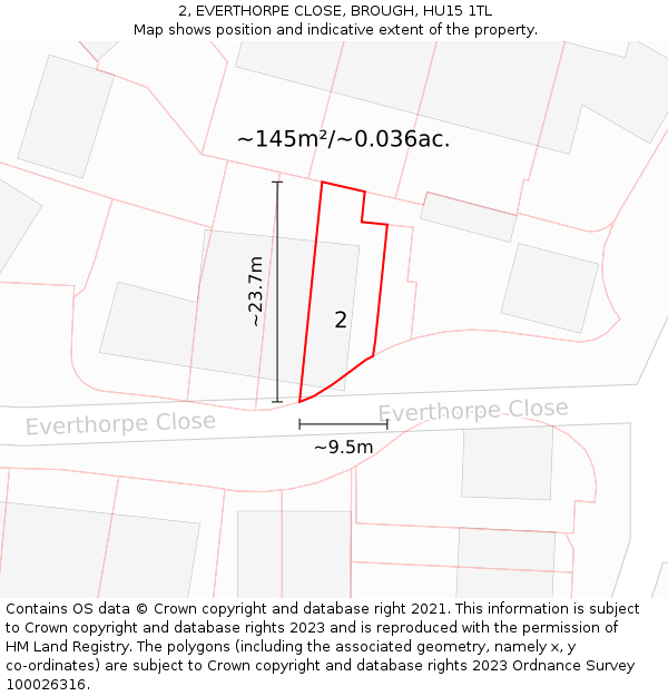 2, EVERTHORPE CLOSE, BROUGH, HU15 1TL: Plot and title map