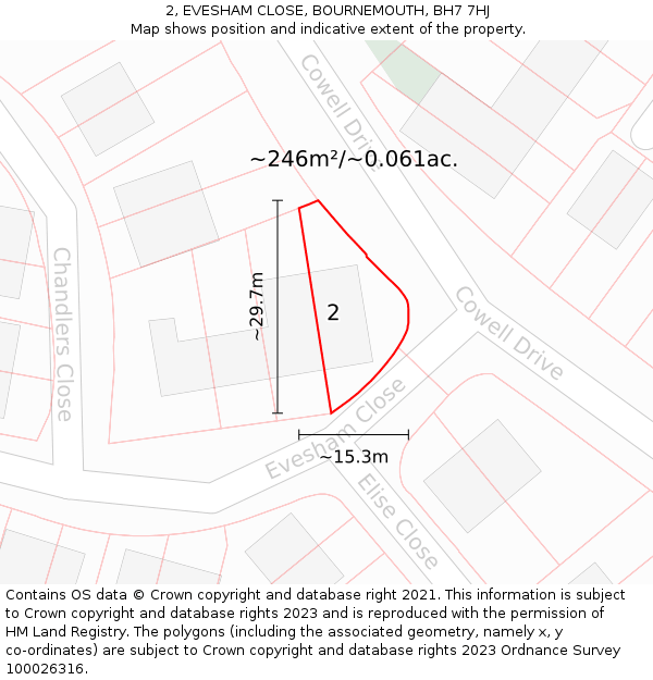 2, EVESHAM CLOSE, BOURNEMOUTH, BH7 7HJ: Plot and title map