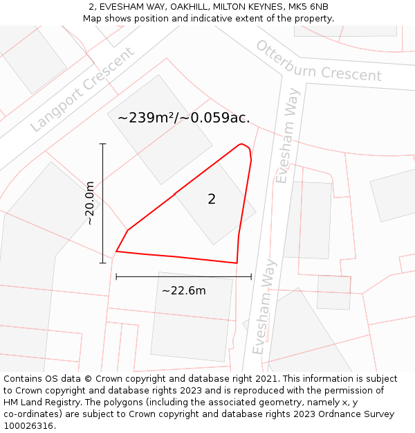 2, EVESHAM WAY, OAKHILL, MILTON KEYNES, MK5 6NB: Plot and title map