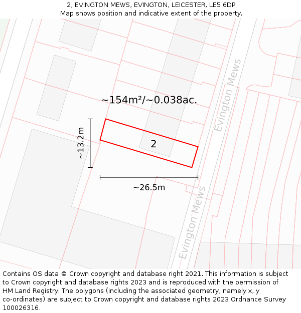 2, EVINGTON MEWS, EVINGTON, LEICESTER, LE5 6DP: Plot and title map