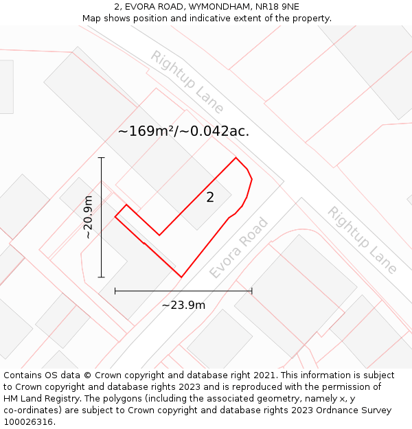 2, EVORA ROAD, WYMONDHAM, NR18 9NE: Plot and title map
