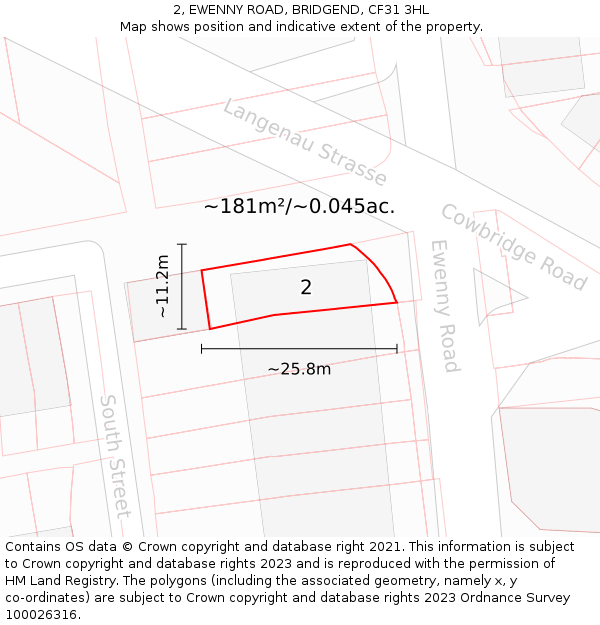 2, EWENNY ROAD, BRIDGEND, CF31 3HL: Plot and title map
