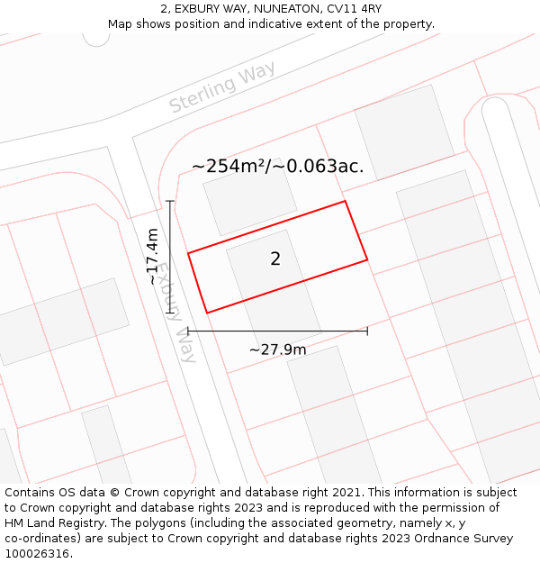 2, EXBURY WAY, NUNEATON, CV11 4RY: Plot and title map