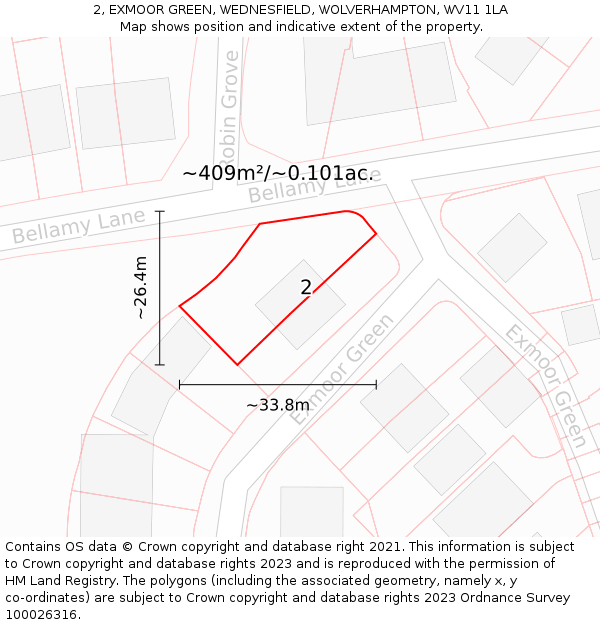 2, EXMOOR GREEN, WEDNESFIELD, WOLVERHAMPTON, WV11 1LA: Plot and title map