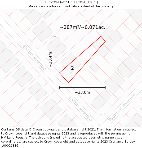 2, EXTON AVENUE, LUTON, LU2 0LJ: Plot and title map