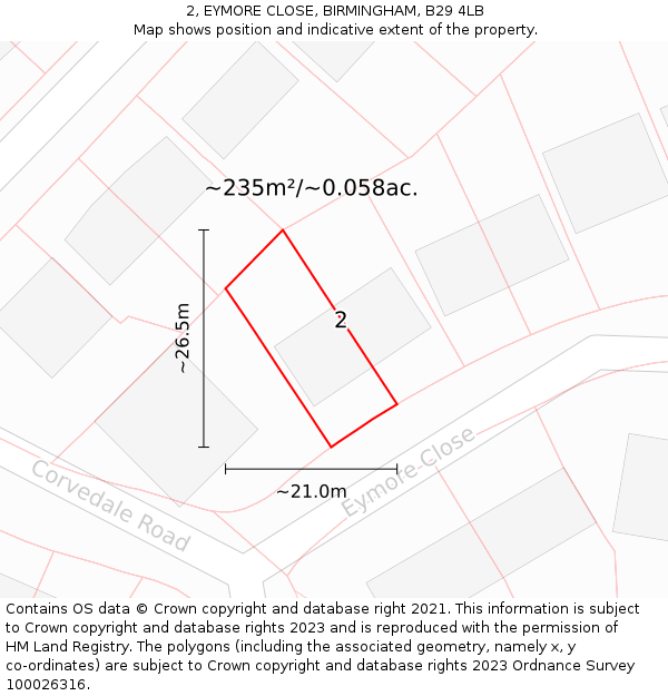 2, EYMORE CLOSE, BIRMINGHAM, B29 4LB: Plot and title map