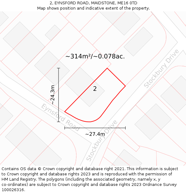 2, EYNSFORD ROAD, MAIDSTONE, ME16 0TD: Plot and title map