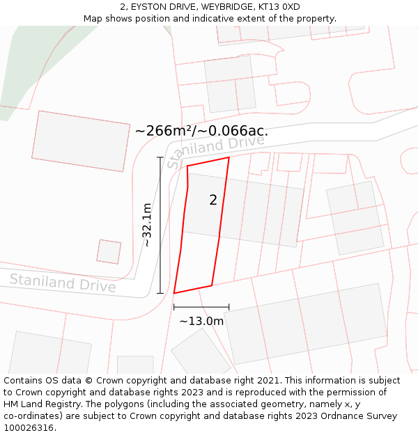 2, EYSTON DRIVE, WEYBRIDGE, KT13 0XD: Plot and title map