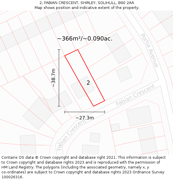 2, FABIAN CRESCENT, SHIRLEY, SOLIHULL, B90 2AA: Plot and title map
