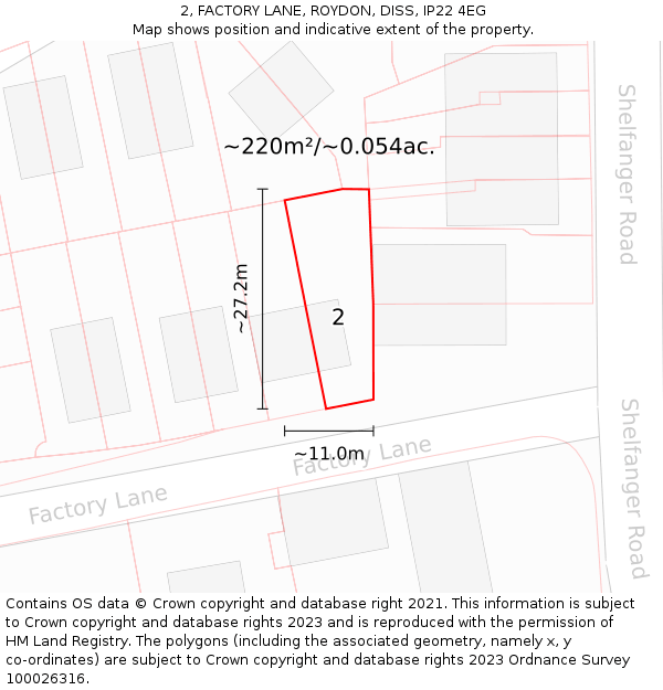 2, FACTORY LANE, ROYDON, DISS, IP22 4EG: Plot and title map