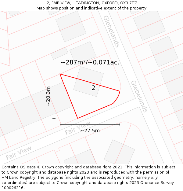 2, FAIR VIEW, HEADINGTON, OXFORD, OX3 7EZ: Plot and title map