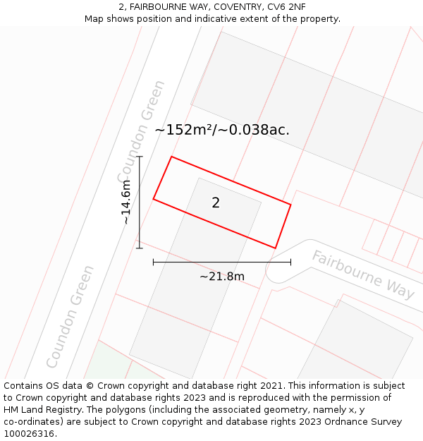 2, FAIRBOURNE WAY, COVENTRY, CV6 2NF: Plot and title map