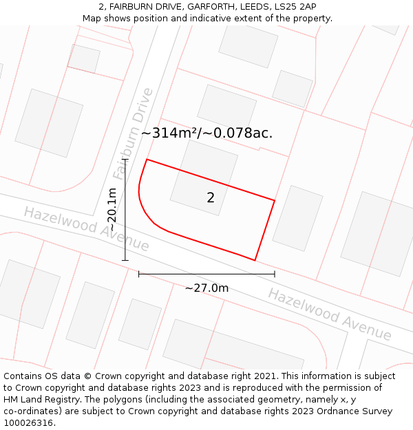 2, FAIRBURN DRIVE, GARFORTH, LEEDS, LS25 2AP: Plot and title map
