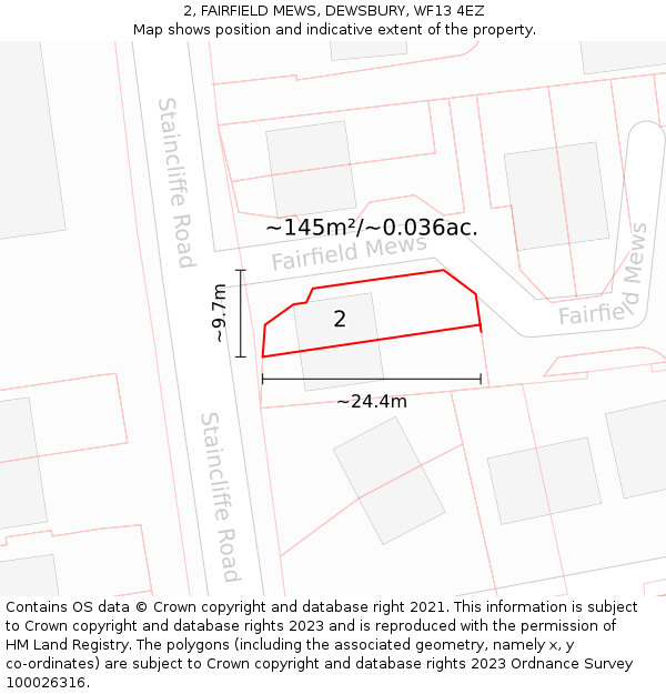 2, FAIRFIELD MEWS, DEWSBURY, WF13 4EZ: Plot and title map