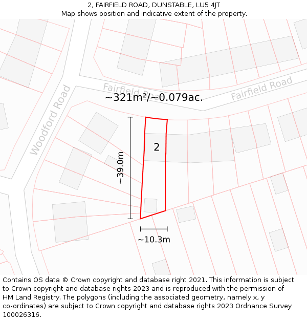 2, FAIRFIELD ROAD, DUNSTABLE, LU5 4JT: Plot and title map