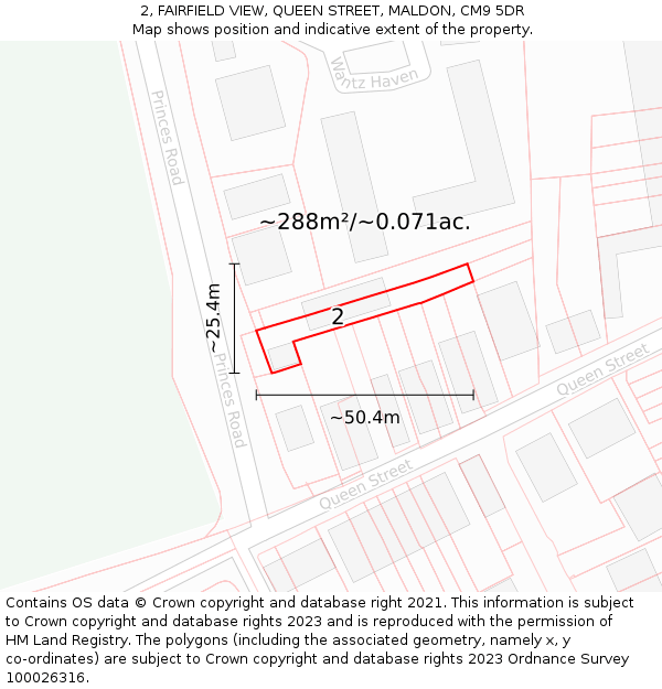 2, FAIRFIELD VIEW, QUEEN STREET, MALDON, CM9 5DR: Plot and title map