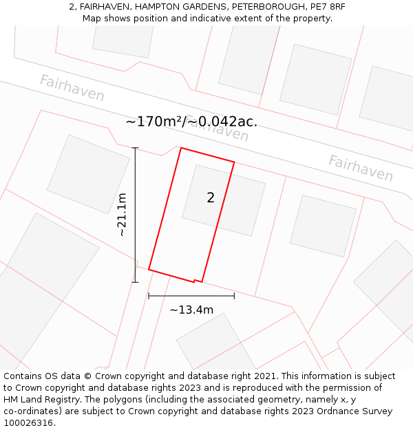 2, FAIRHAVEN, HAMPTON GARDENS, PETERBOROUGH, PE7 8RF: Plot and title map