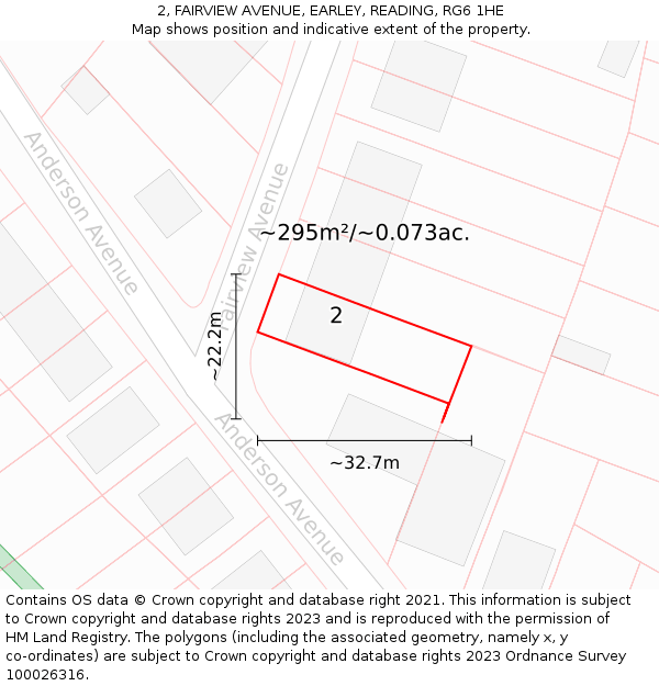 2, FAIRVIEW AVENUE, EARLEY, READING, RG6 1HE: Plot and title map