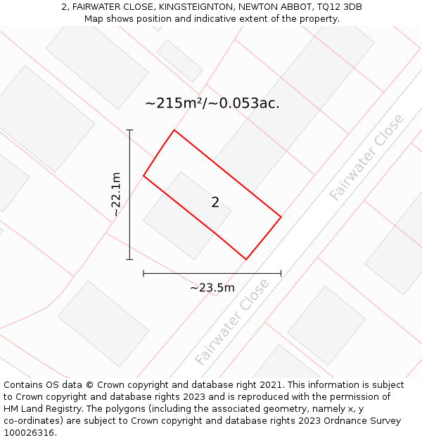 2, FAIRWATER CLOSE, KINGSTEIGNTON, NEWTON ABBOT, TQ12 3DB: Plot and title map