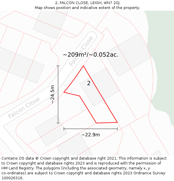 2, FALCON CLOSE, LEIGH, WN7 2GJ: Plot and title map