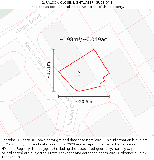 2, FALCON CLOSE, LIGHTWATER, GU18 5NB: Plot and title map