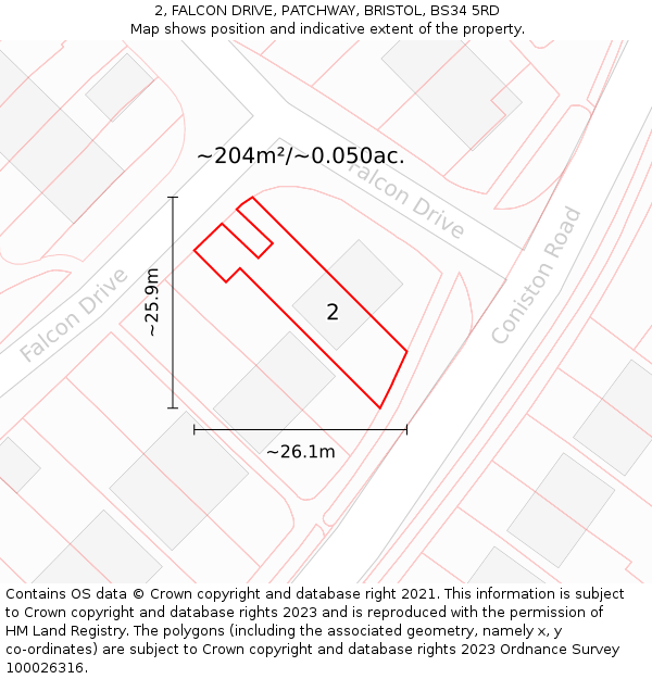 2, FALCON DRIVE, PATCHWAY, BRISTOL, BS34 5RD: Plot and title map