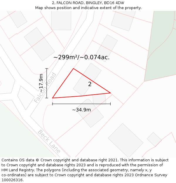 2, FALCON ROAD, BINGLEY, BD16 4DW: Plot and title map