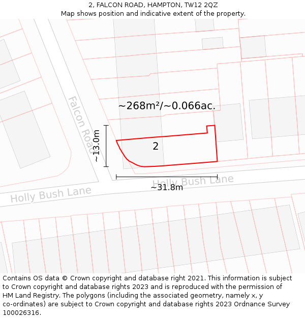 2, FALCON ROAD, HAMPTON, TW12 2QZ: Plot and title map