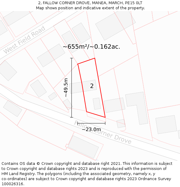 2, FALLOW CORNER DROVE, MANEA, MARCH, PE15 0LT: Plot and title map
