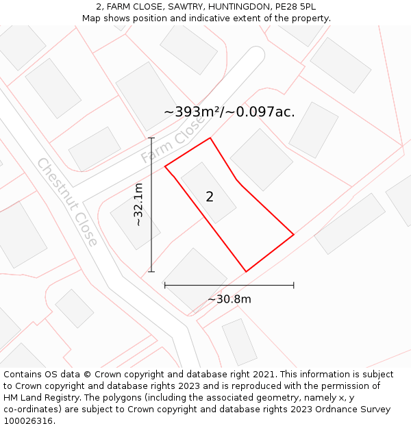 2, FARM CLOSE, SAWTRY, HUNTINGDON, PE28 5PL: Plot and title map