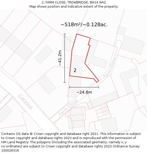 2, FARM CLOSE, TROWBRIDGE, BA14 9AQ: Plot and title map
