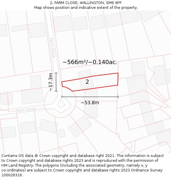 2, FARM CLOSE, WALLINGTON, SM6 9PF: Plot and title map