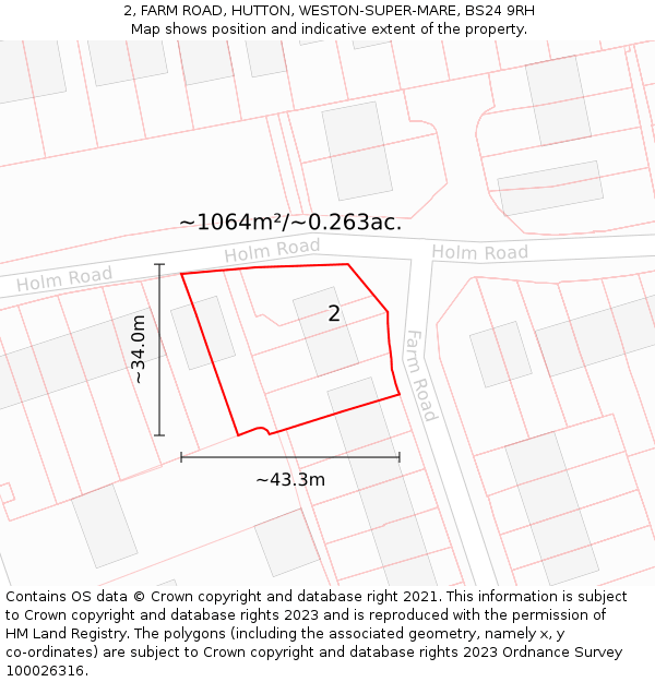 2, FARM ROAD, HUTTON, WESTON-SUPER-MARE, BS24 9RH: Plot and title map